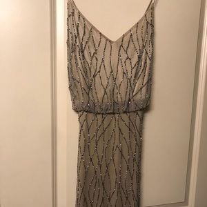 Adrianna Papell Champagne Beaded Formal Dress